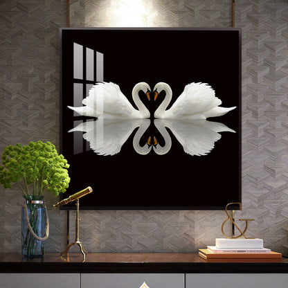 Ethereal Swan Mirage Glass Finish Square Wall Art