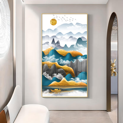 Mountains and Water Glass Finish Vertical Wall Art