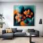 Orange and Blue Blossom Fusion Glass Finish Square Wall Art