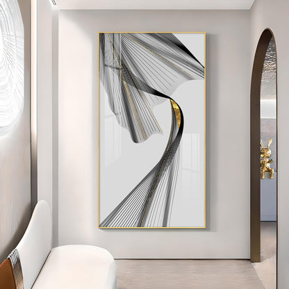 Black & Gold Stratum Glass Finish Vertical Wall Art