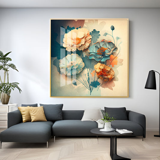 Floral Elegance for Interiors Glass Finish Square Wall Art