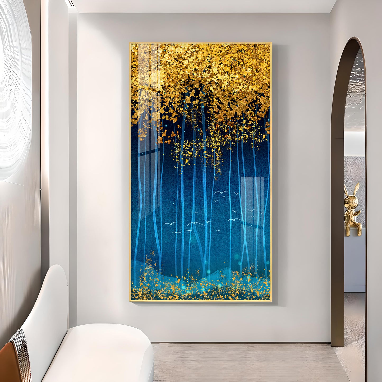 Golden Glade Glass Finish Vertical Wall Art