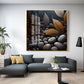 Leaves and Stones Glass Finish Square Wall Art
