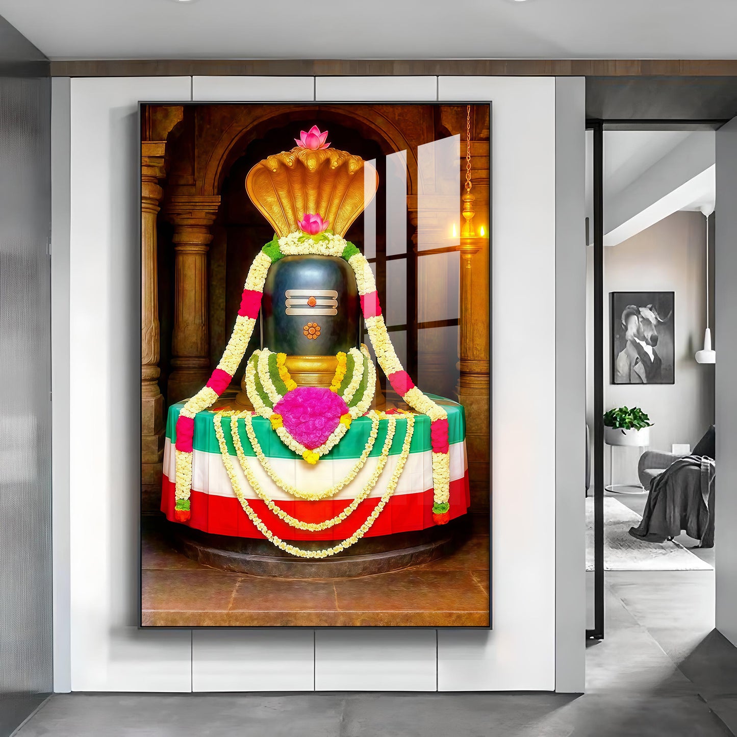 Shiva Lingam Glass Finish Vertical Wall Art