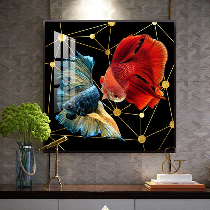 Abstract Betta Fish Glass Finish Square Wall Art