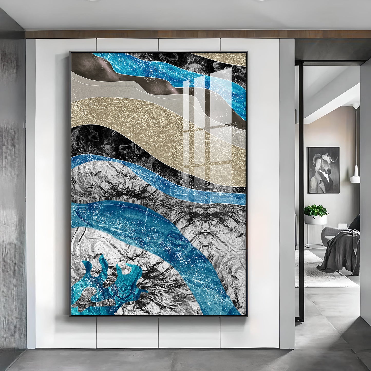 Abstract Horizon Glass Finish Vertical Wall Art