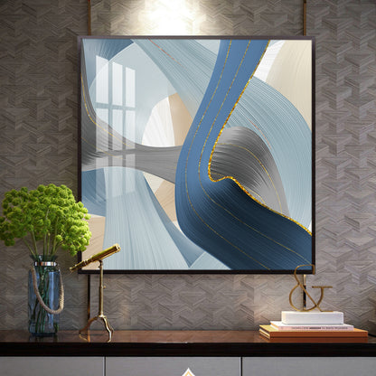 Blue Abstraction Glass Finish Square Wall Art