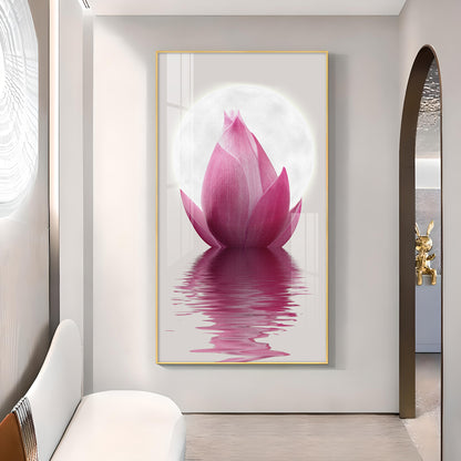 Lunar Lotus Glass Finish Vertical Wall Art