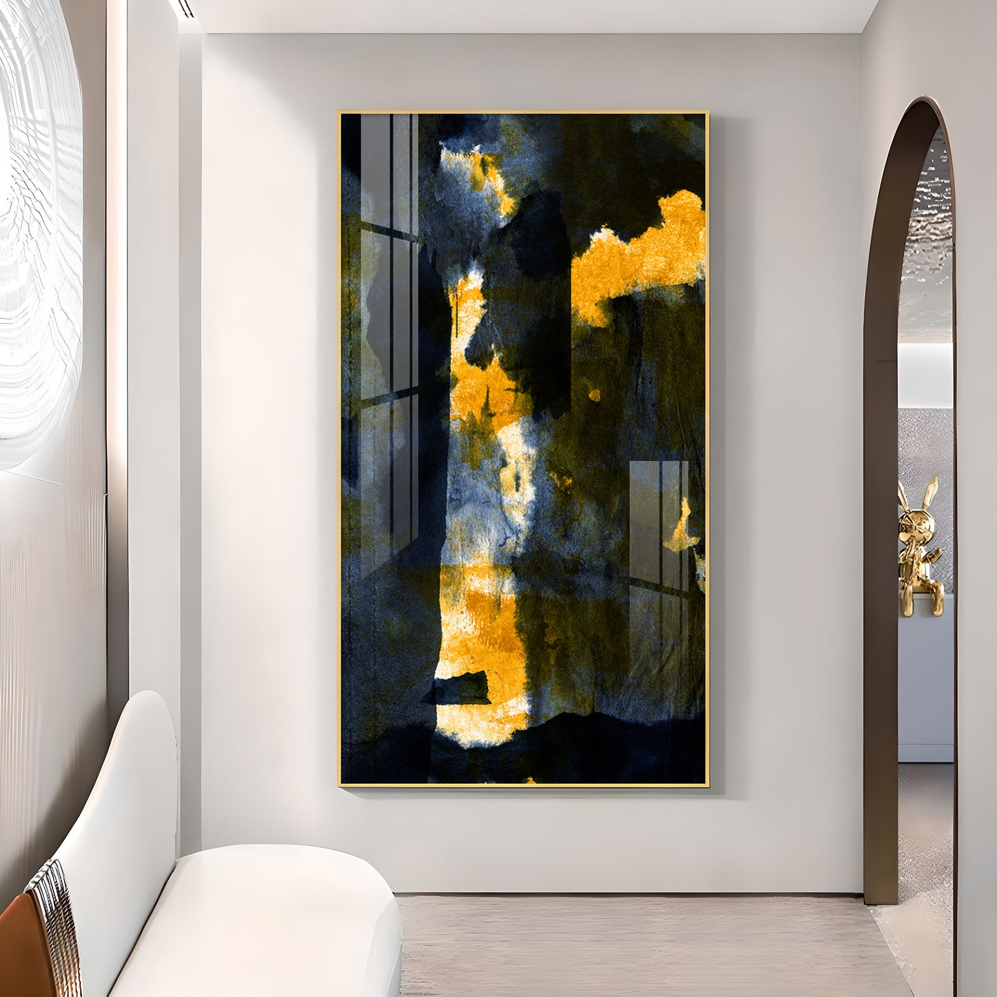 Golden Nightfall Glass Finish Vertical Wall Art