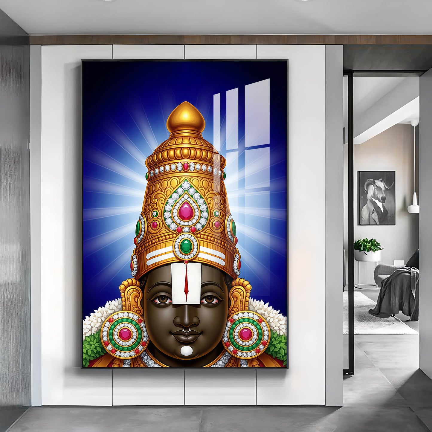 Hindu Lord Tirupati Glass Finish Vertical Wall Art