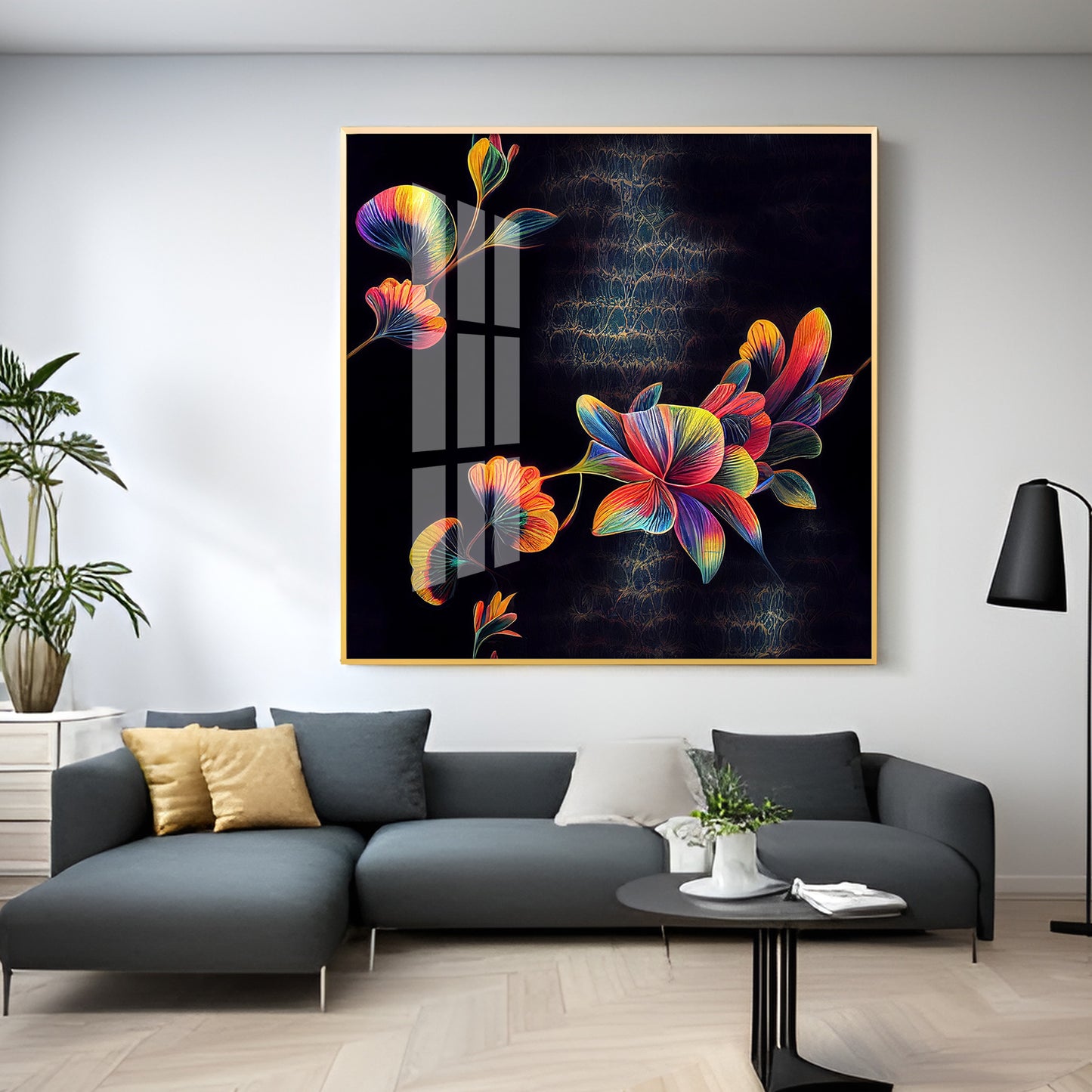 Multicolor Floral Serenity Glass Finish Square Wall Art