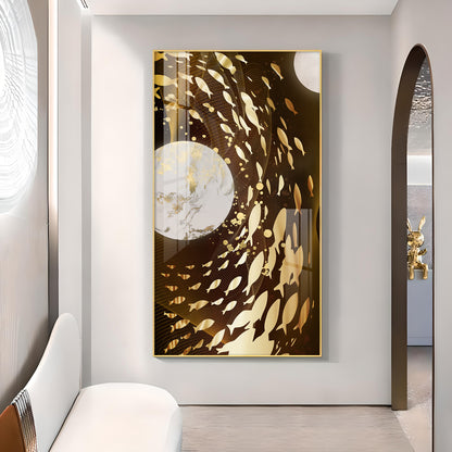 Aquatic Realm Glass Finish Vertical Wall Art