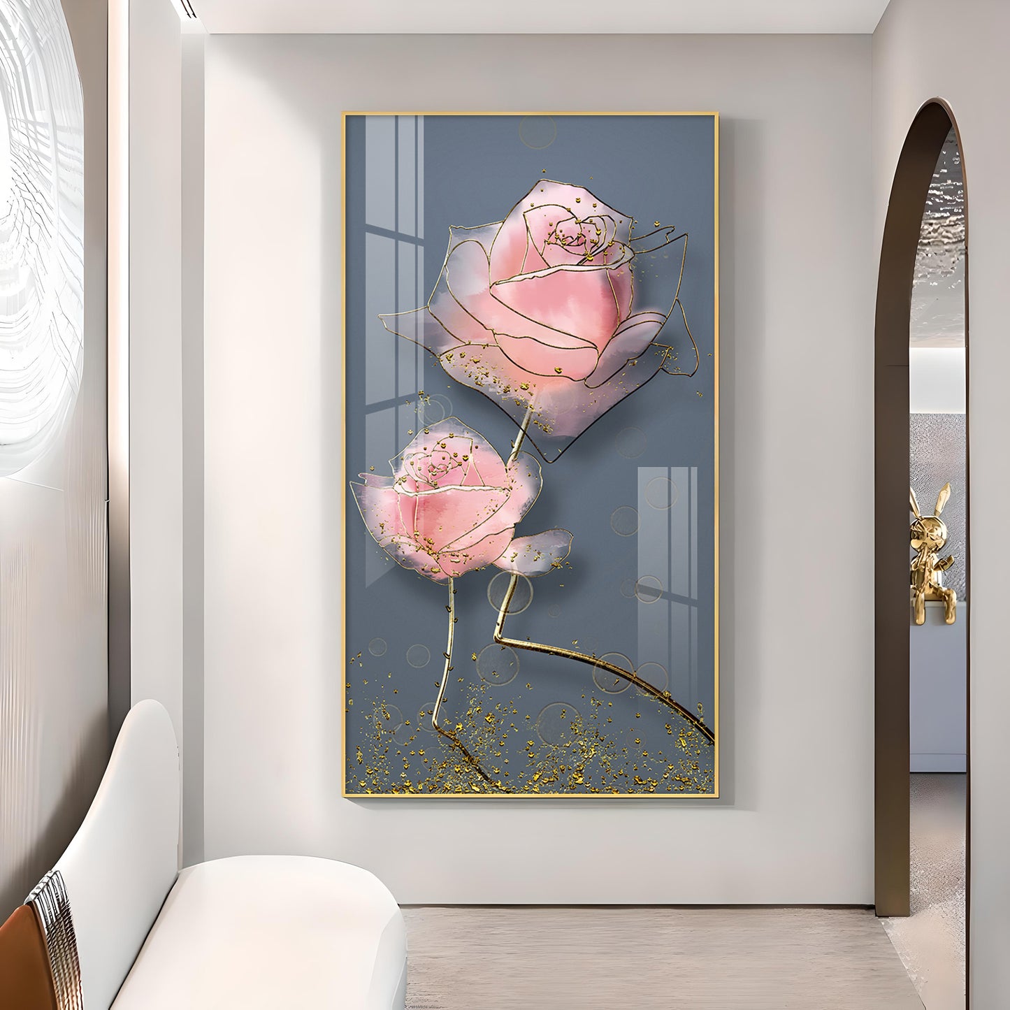 Floral Elegance Glass Finish Vertical Wall Art