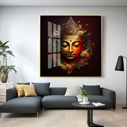 Enlightened Buddha Glass Finish Square Wall Art