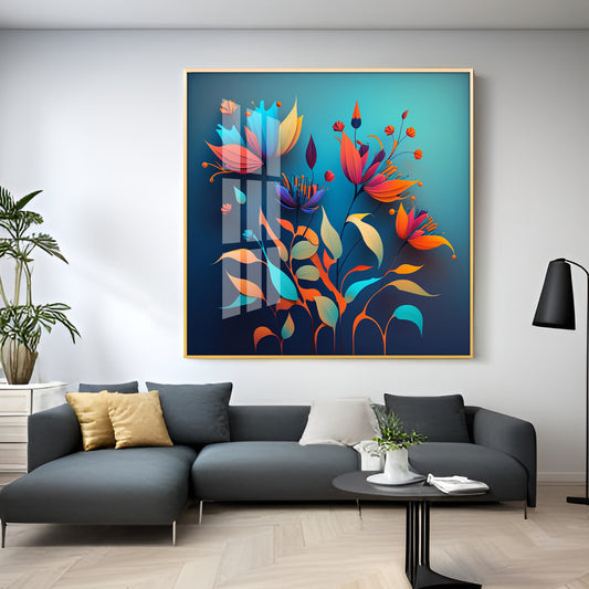 Shadowed Blooms Glass Finish Square Wall Art