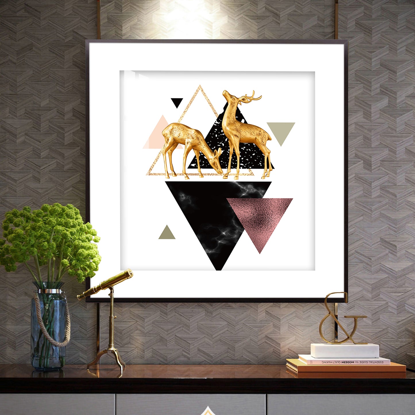 Two Luxe Antlers Glass Finish Square Wall Art