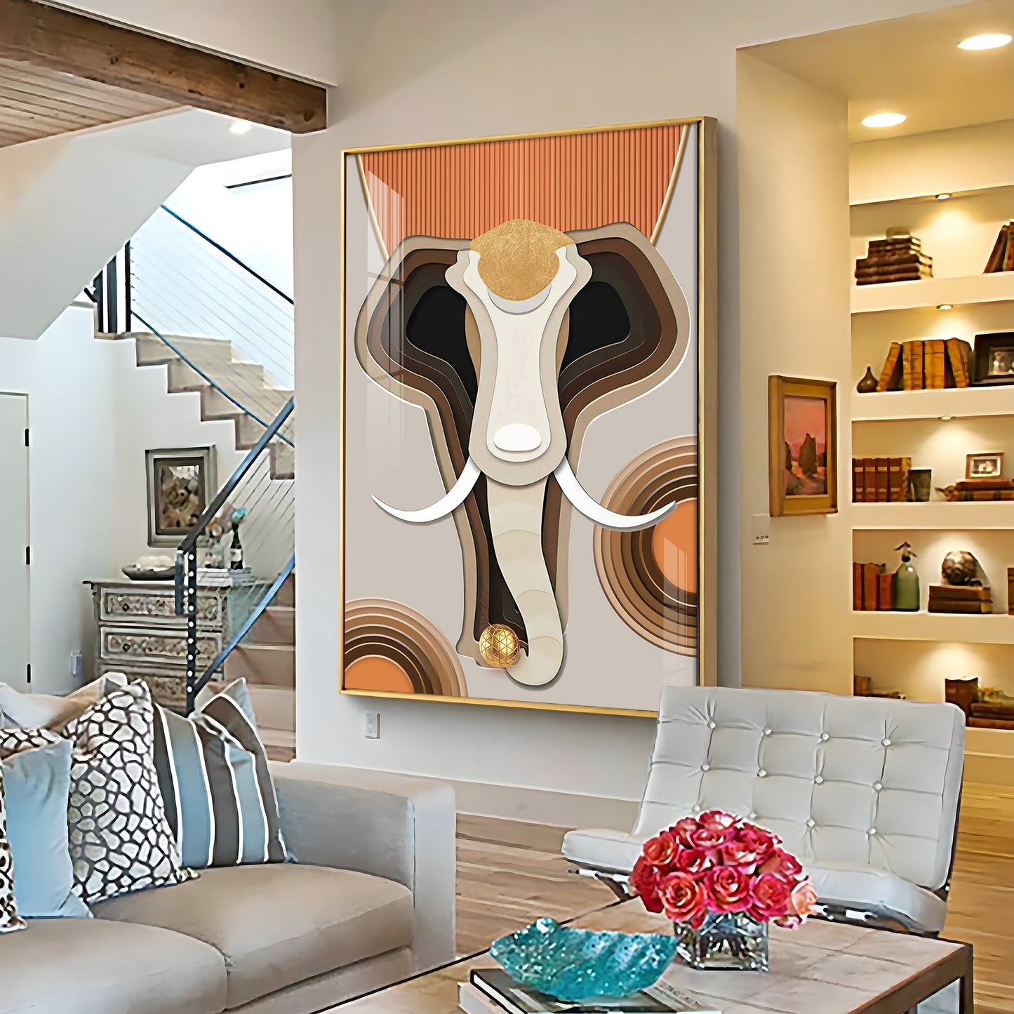 Elephantine Elegance Glass Finish Vertical  Wall Art