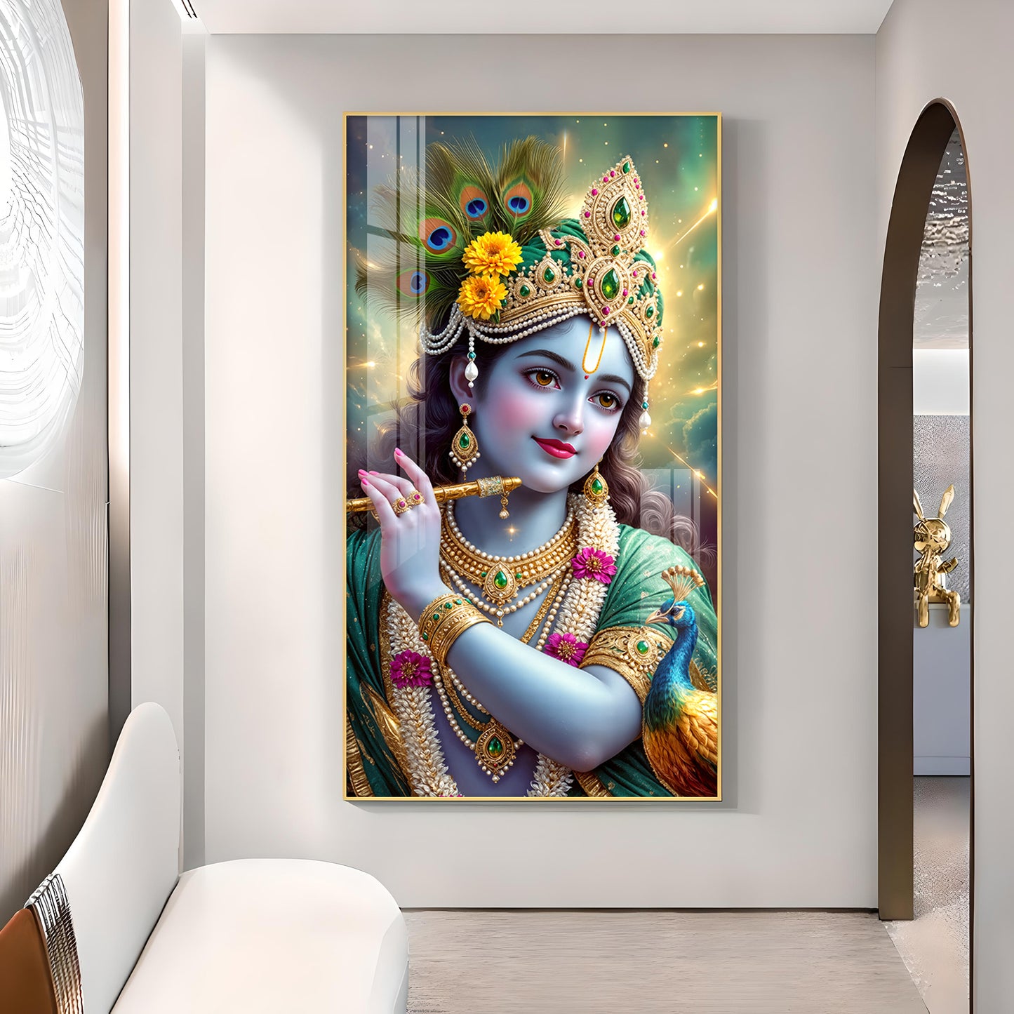 Hare Krishna Ji Glass Finish Vertical Wall Art