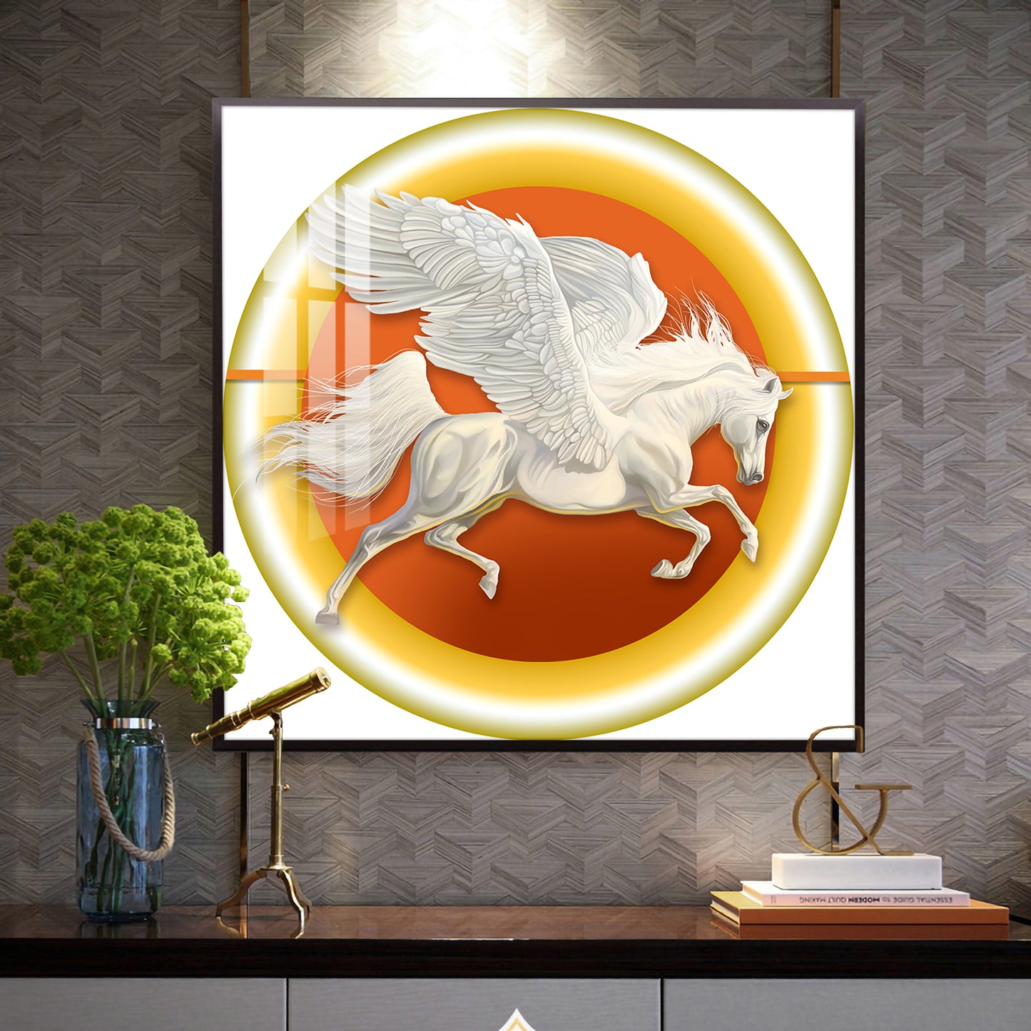 Winged Horse Harmony Glass Finish Square Wall Art