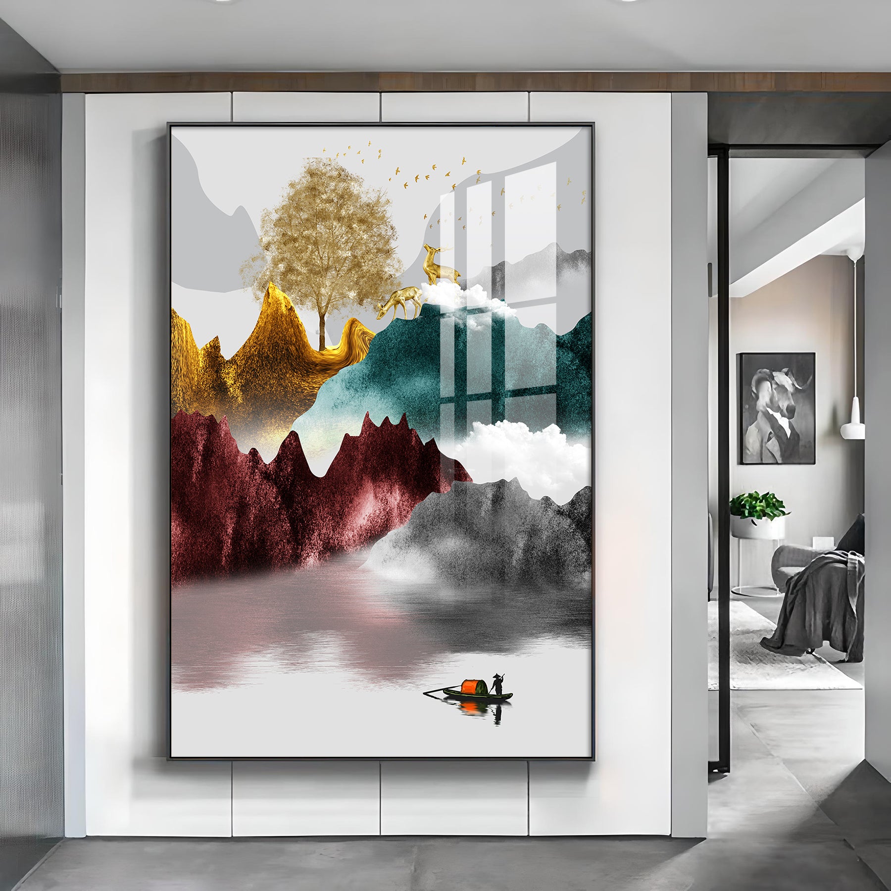 Mountain Serenity Glass Finish Vertical Wall Art