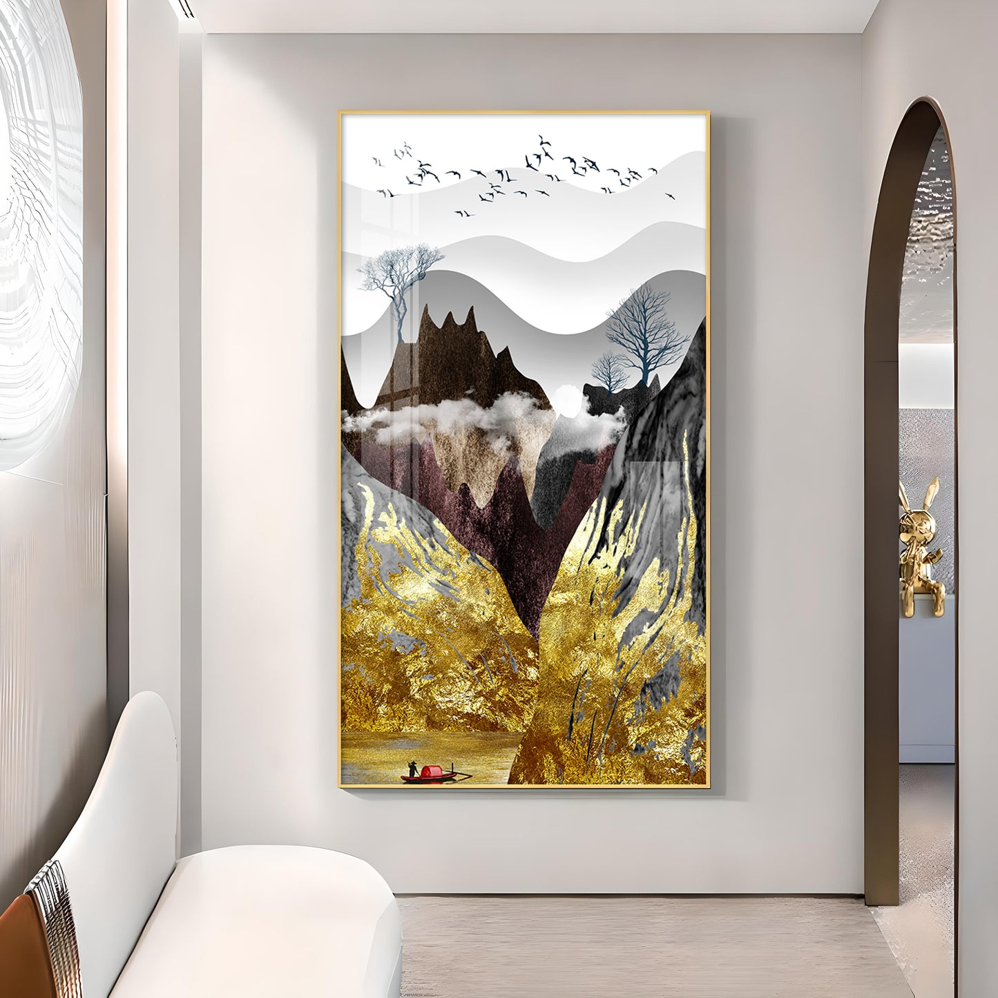 Gilded Mountain Essence Glass Finish Vertical Wall Art