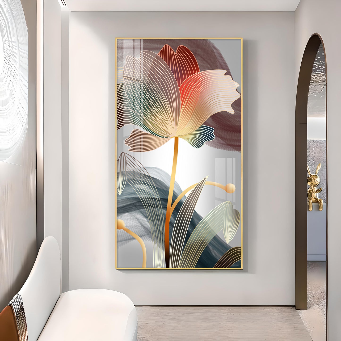 Floral Wave Glass Finish Vertical Wall Art