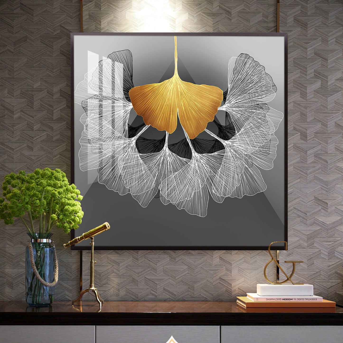 Ginkgo Leaf Glass Finish Square Wall Art