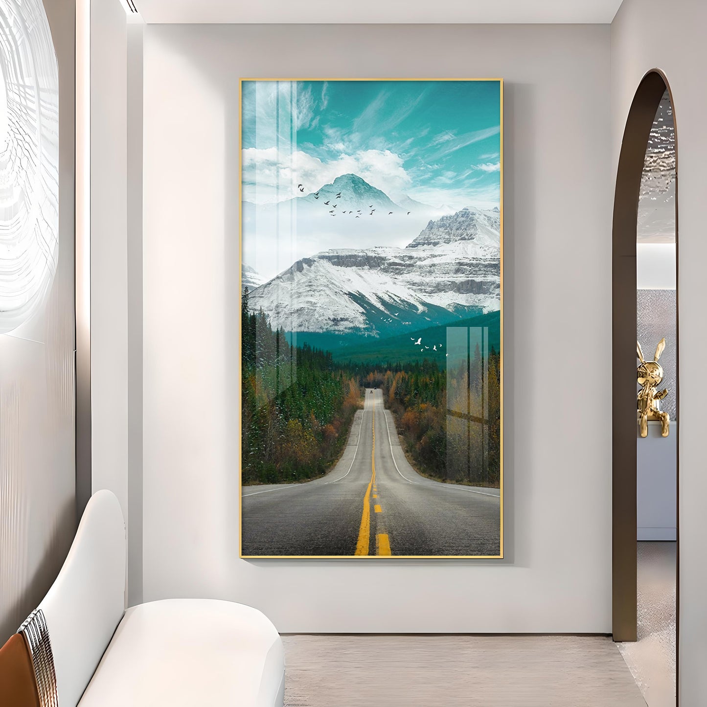 Nature's Gateway Road Glass Finish Vertical Wall Art