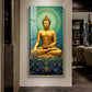Golden Buddha's Energetic Wisdom Glass Finish Vertical Wall Art