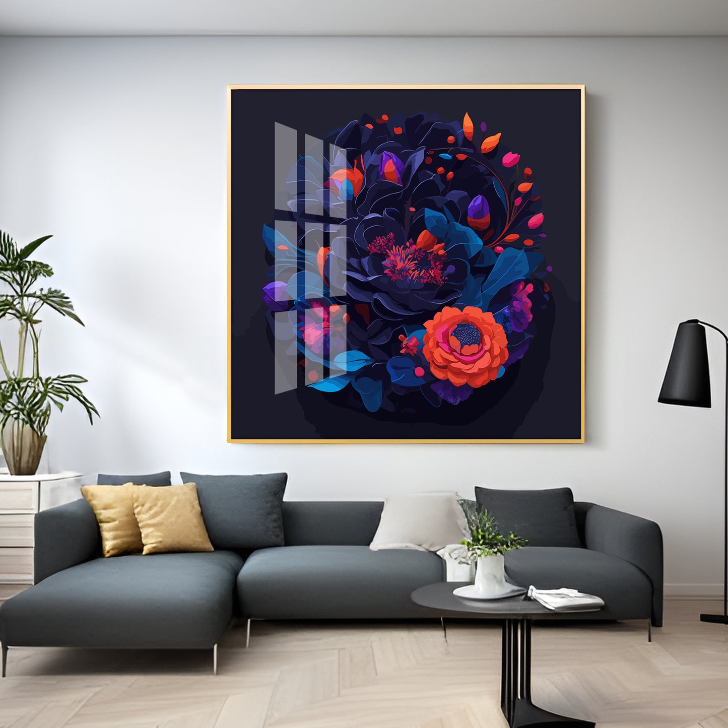 Vibrant Blossom Glass Finish Square Wall Art