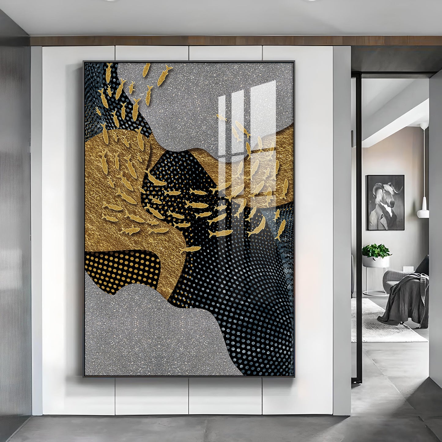 Enigmatic Fishes Glass Finish Vertical Wall Art