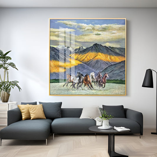 Horses in Motion Glass Finish Square Wall Art