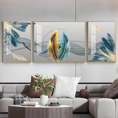 Colorful Feather Duality Glass Finish Wall Art (Set Of 3)