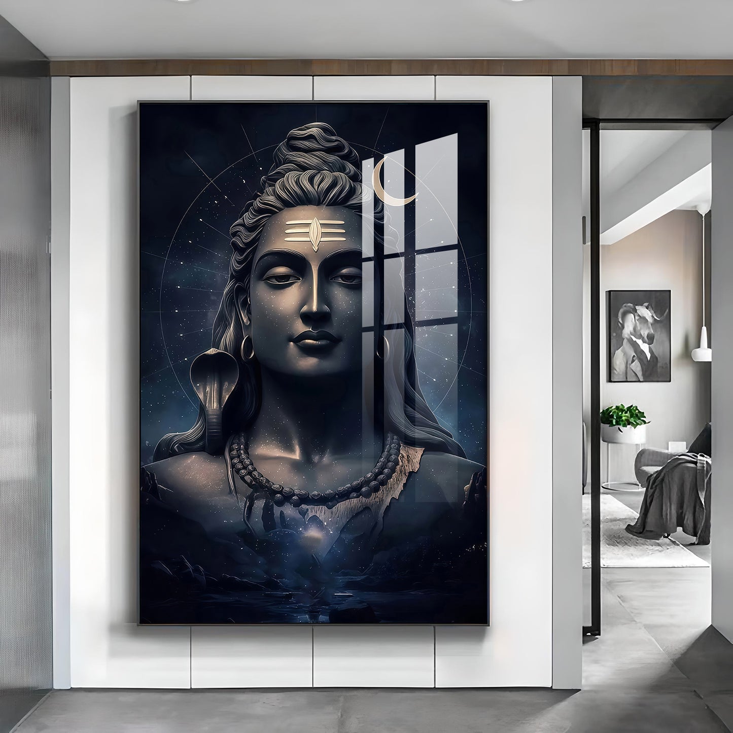 Har Har Mahadev Glass Finish Vertical Wall Art