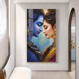 Lord Shiva and Goddess Parvati Glass Finish Vertical Wall Art