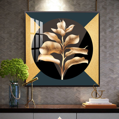 Golden Leaf Glass Finish Square Wall Art