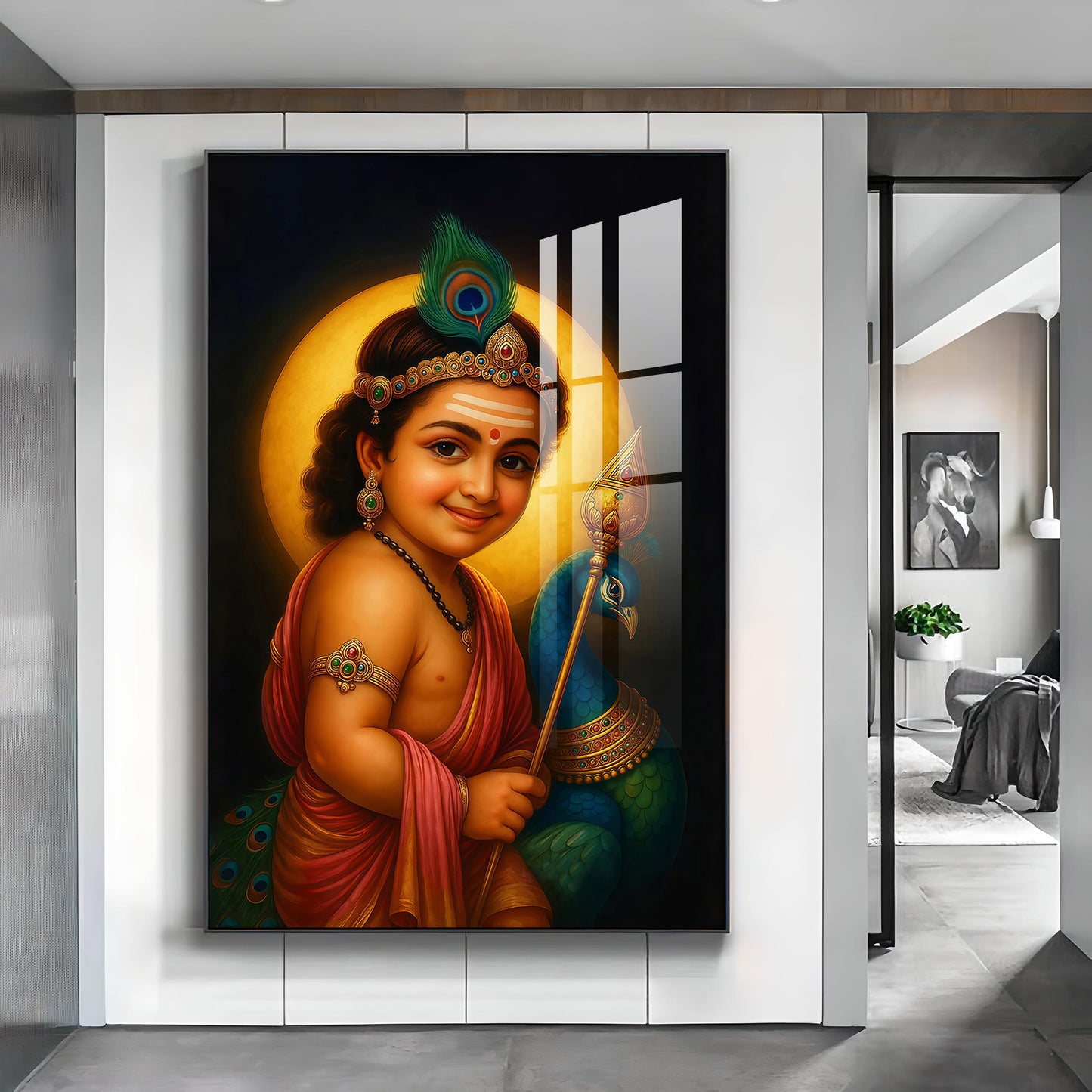 Baby Lord Muruga Glass Finish Vertical Wall Art