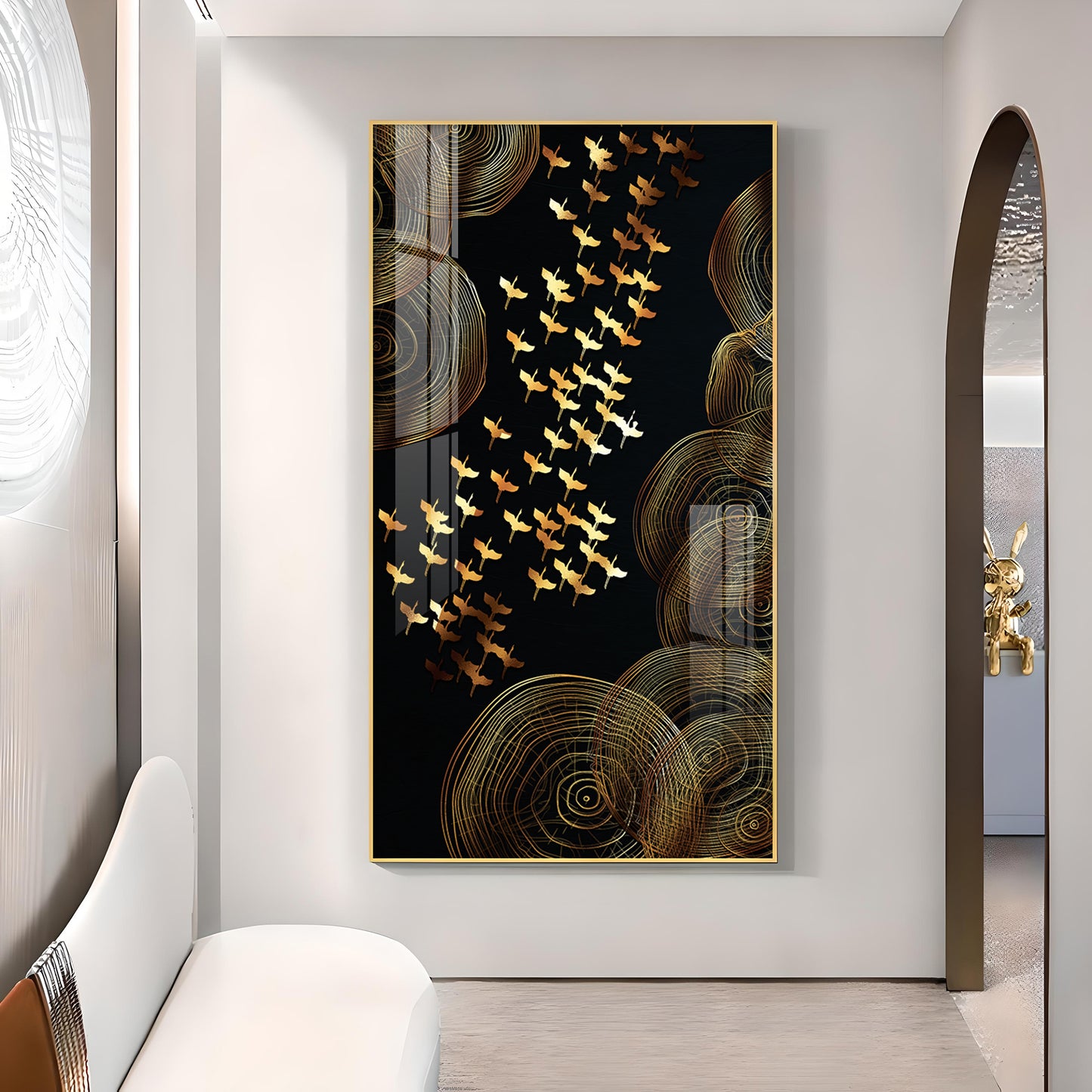 Luminescent Flight Glass Finish Vertical Wall Art