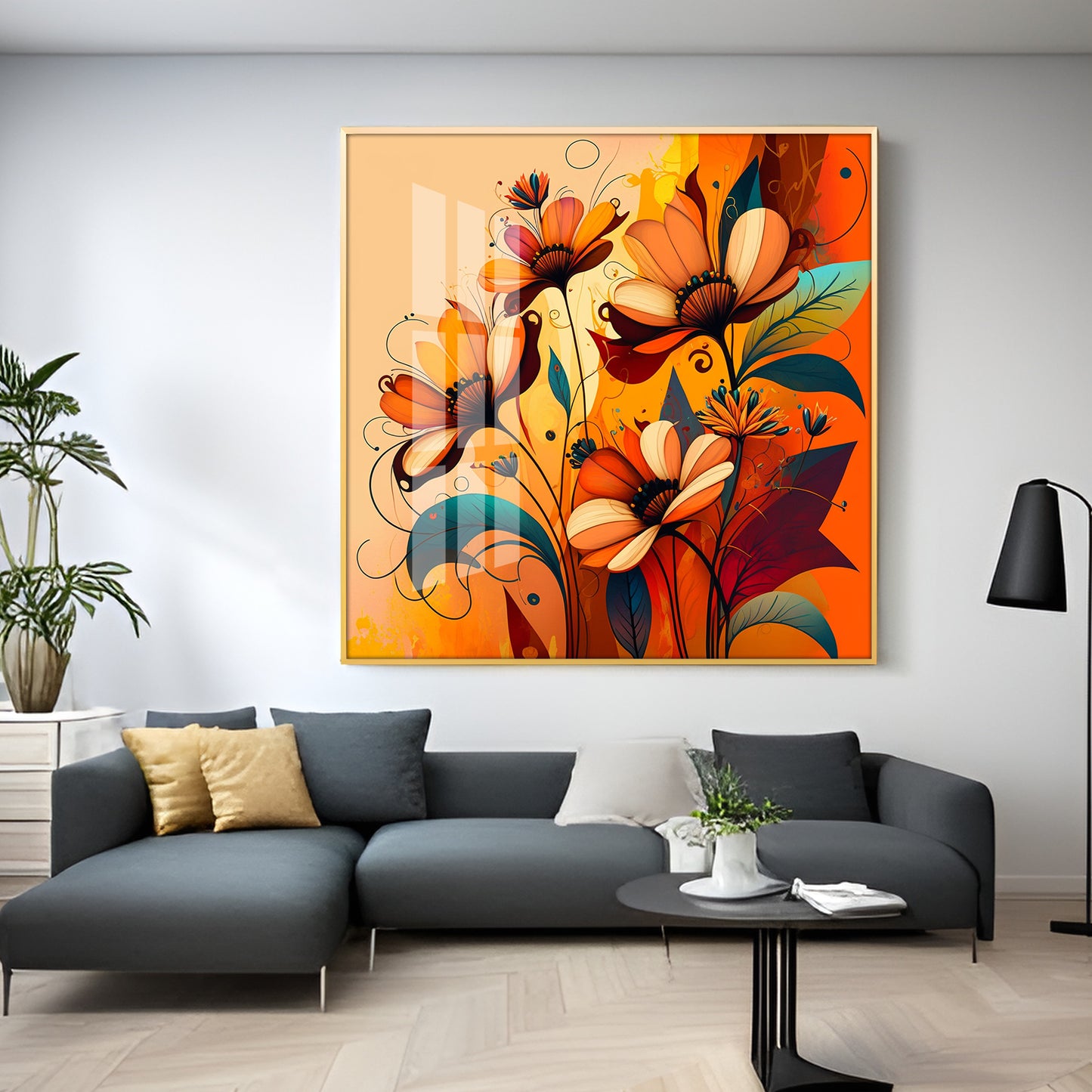 Warmth in Bloom Glass Finish Square Wall Art