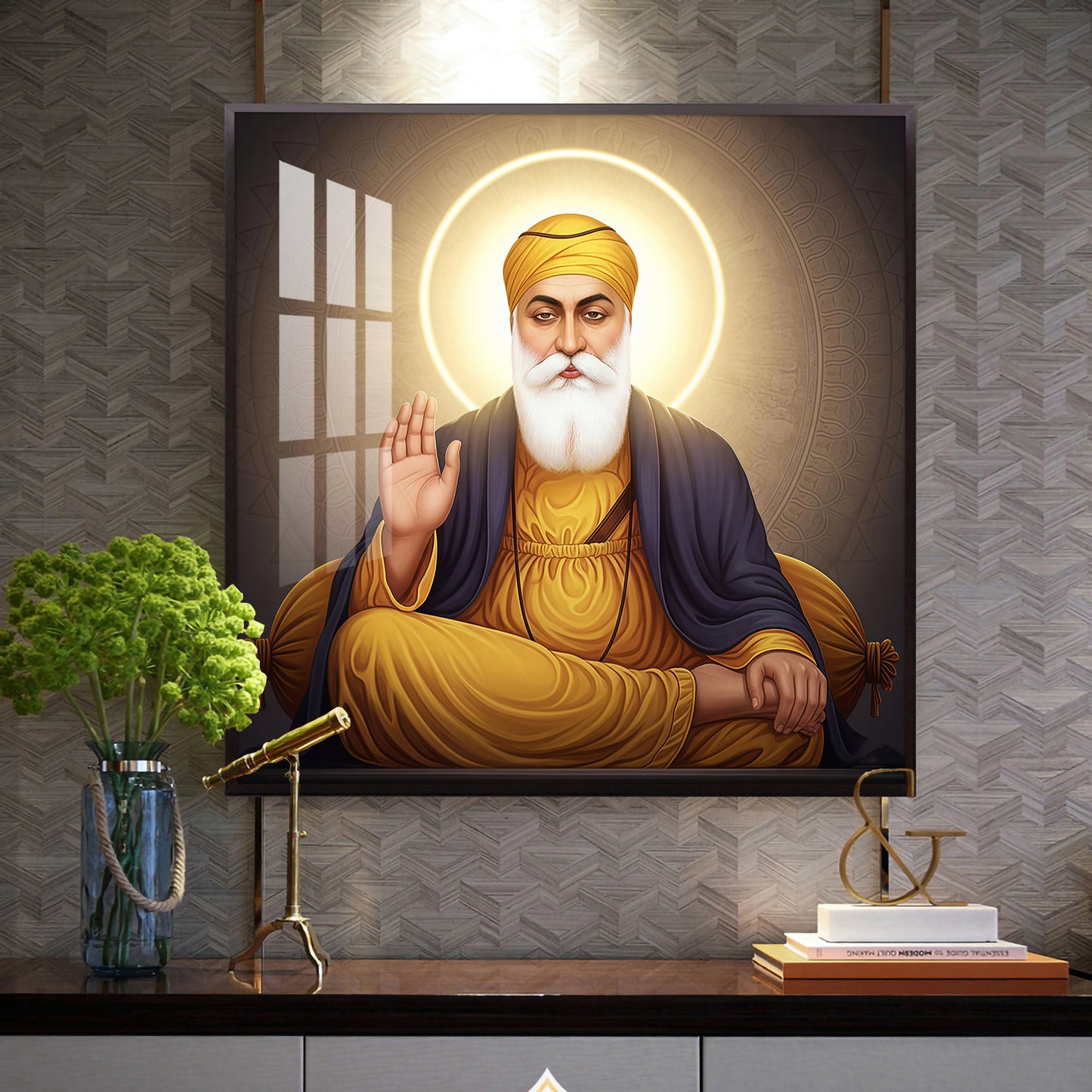 Shri Guru Nanak Dev Ji Glass Finish Square Wall Art
