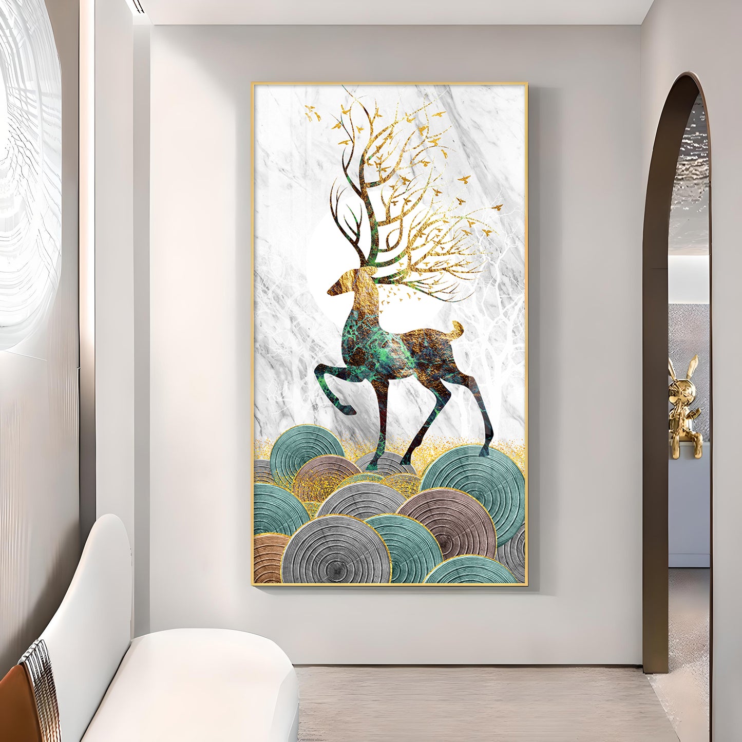 Deer and Its Branches Glass Finish Vertical Wall Art