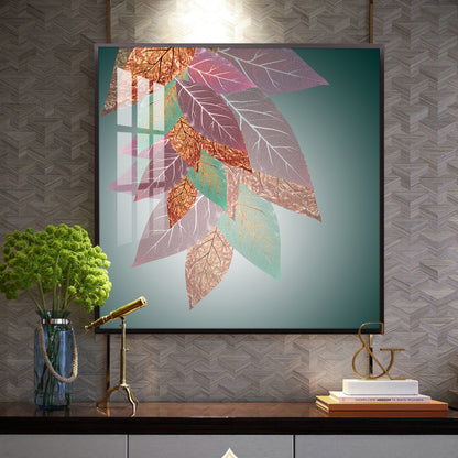 Leaf Abstraction Glass Finish Square Wall Art