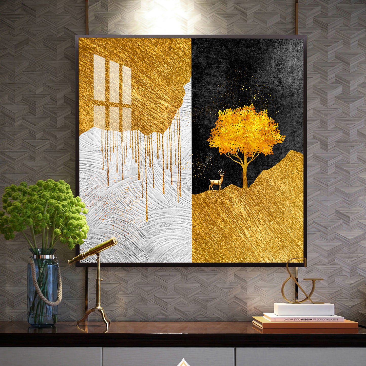 Tree of Gold Glass Finish Square Wall Art