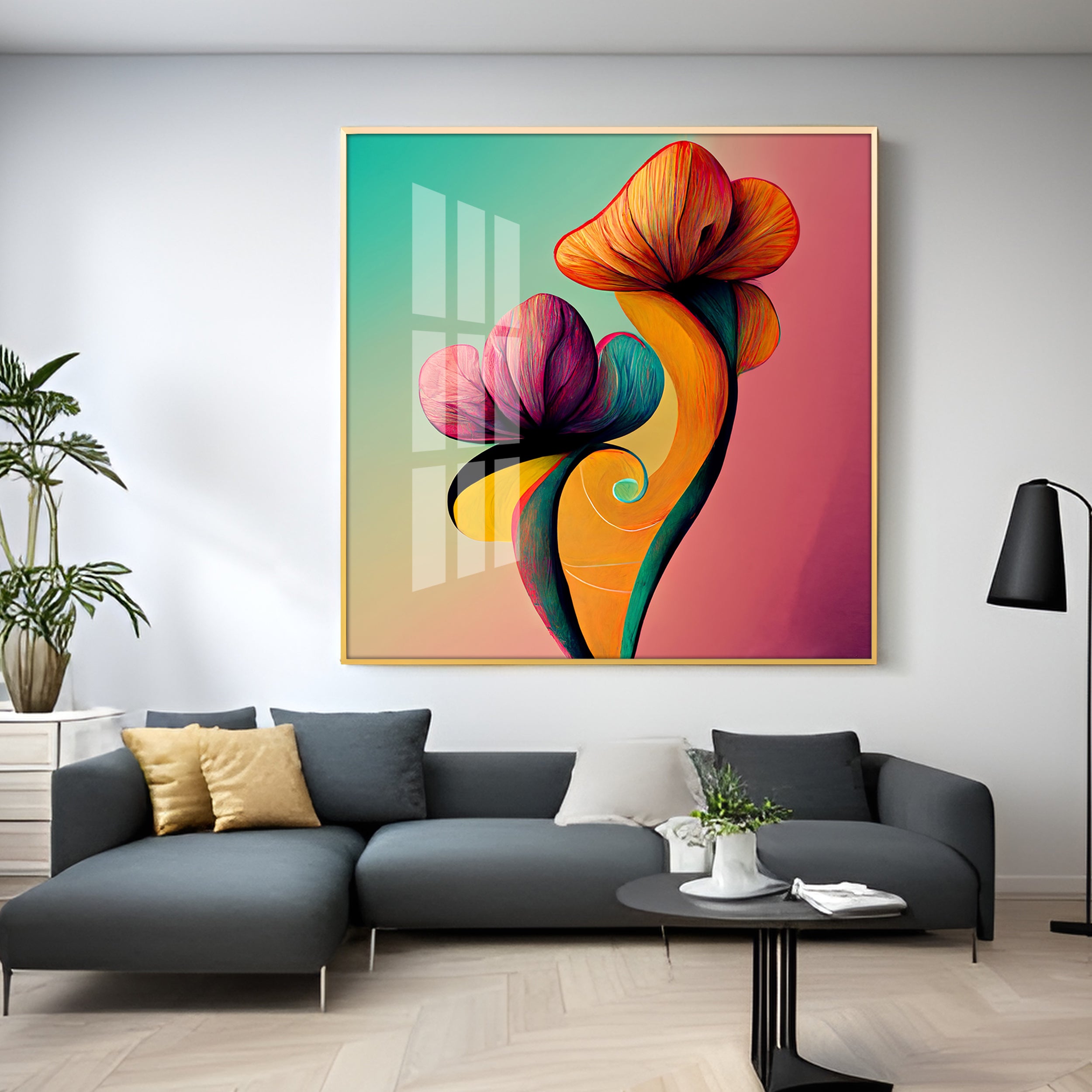 Radiant Petal Artistry Glass Finish Square Wall Art