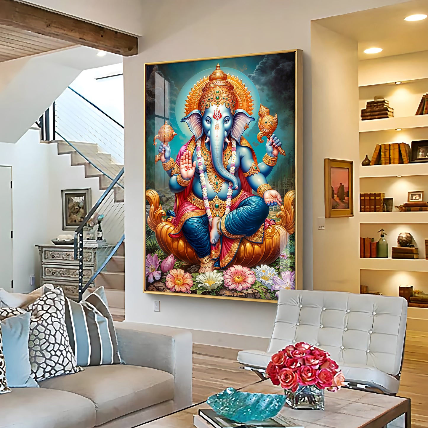 Ganesha's Blessing Glass Finish Vertical Wall Art