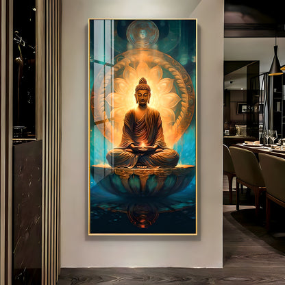 Buddha's Peaceful Retreat Glass Finish Vertical Wall Art