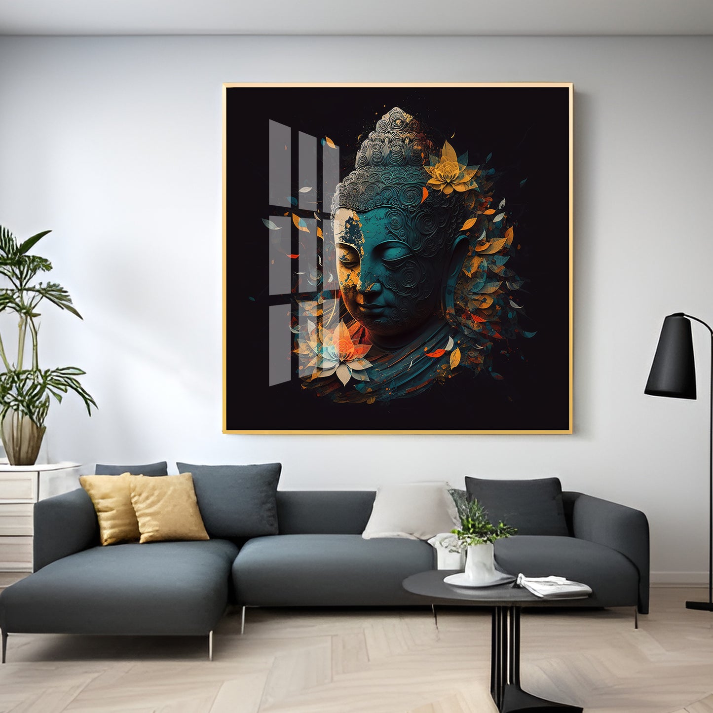 Peaceful Reflection Buddha Glass Finish Square Wall Art