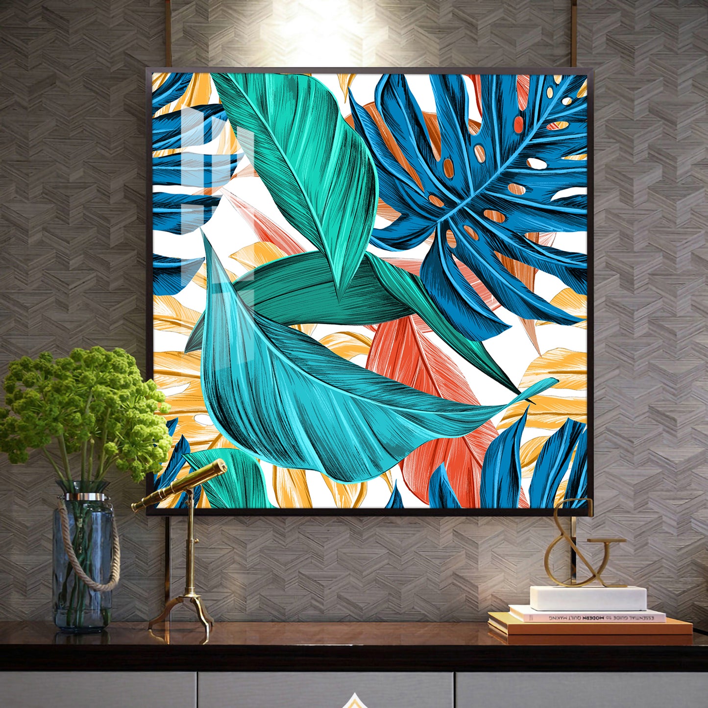 Leafy Retreat Glass Finish Square Wall Art