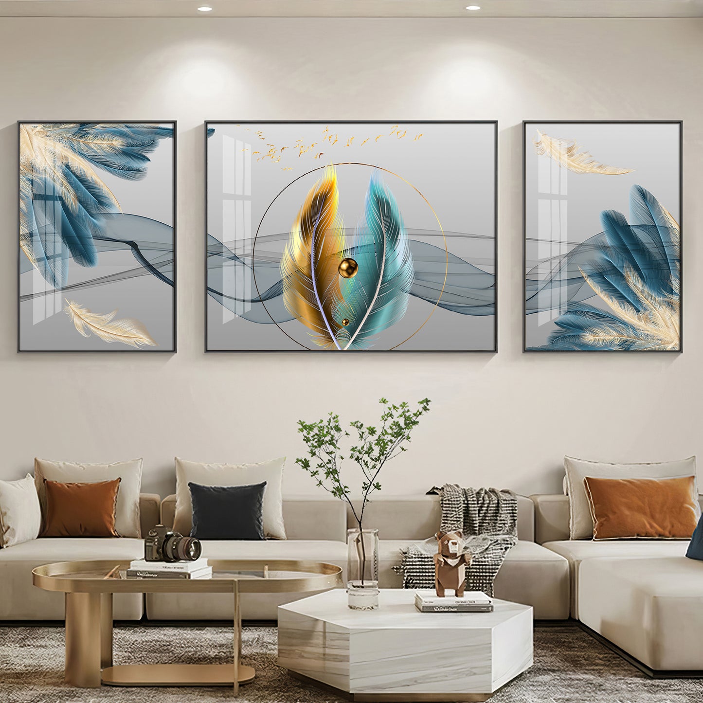 Colorful Feather Duality Glass Finish Wall Art (Set Of 3)