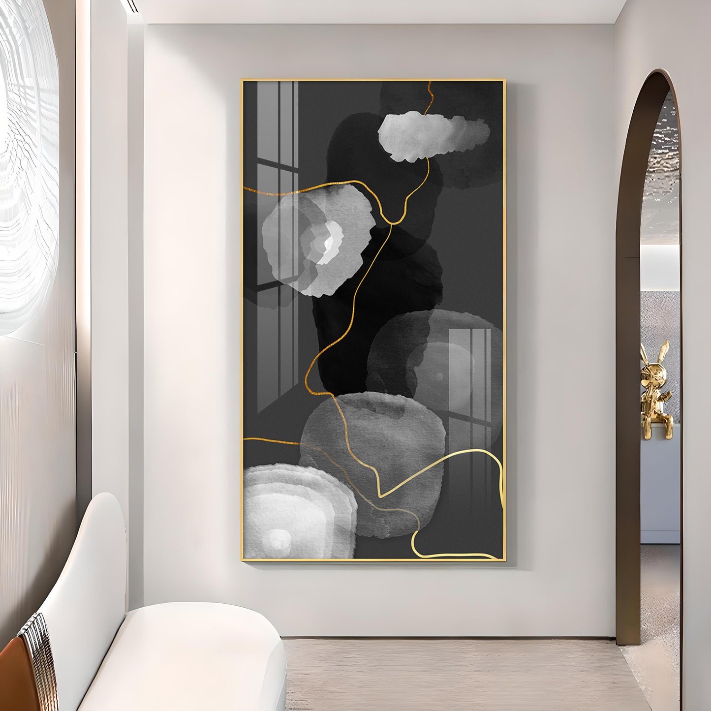 Black and White Symphony Glass Finish Vertical Wall Art